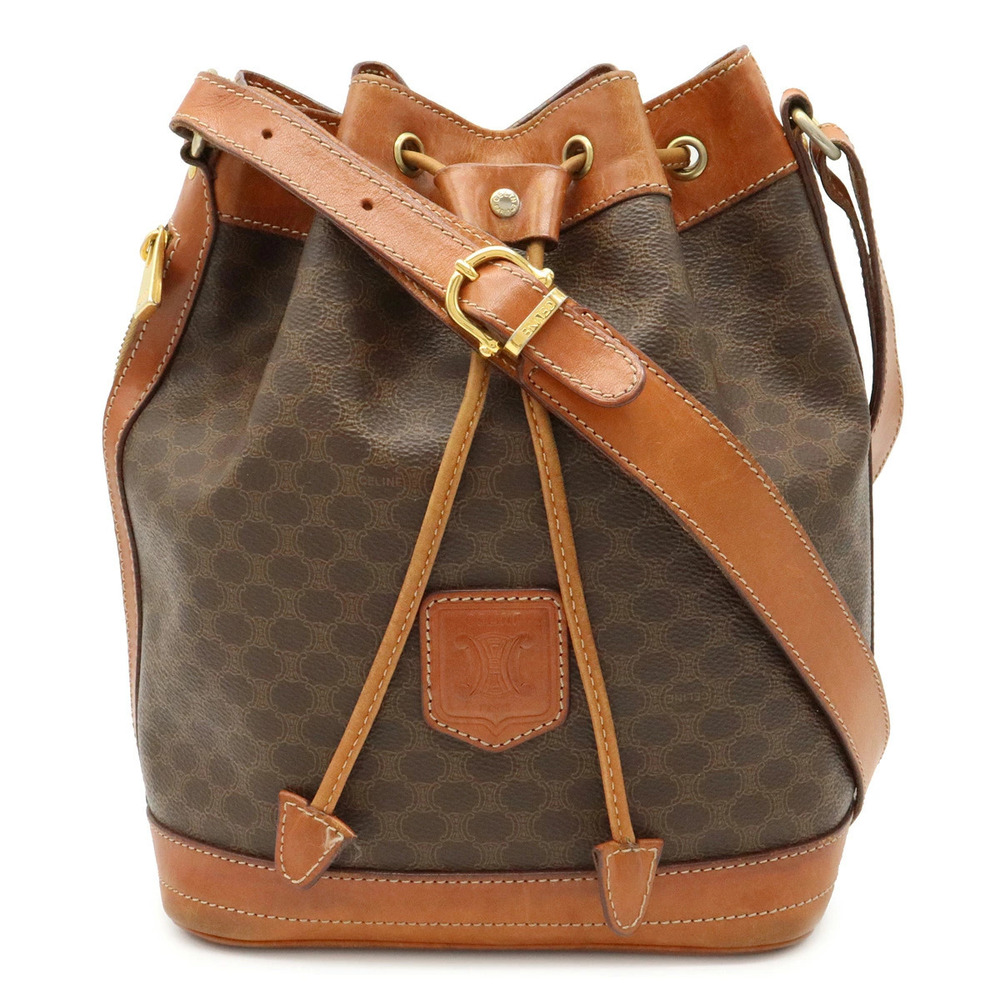 Celine Macadam drawstring bag shoulder Hobo leather dark brown